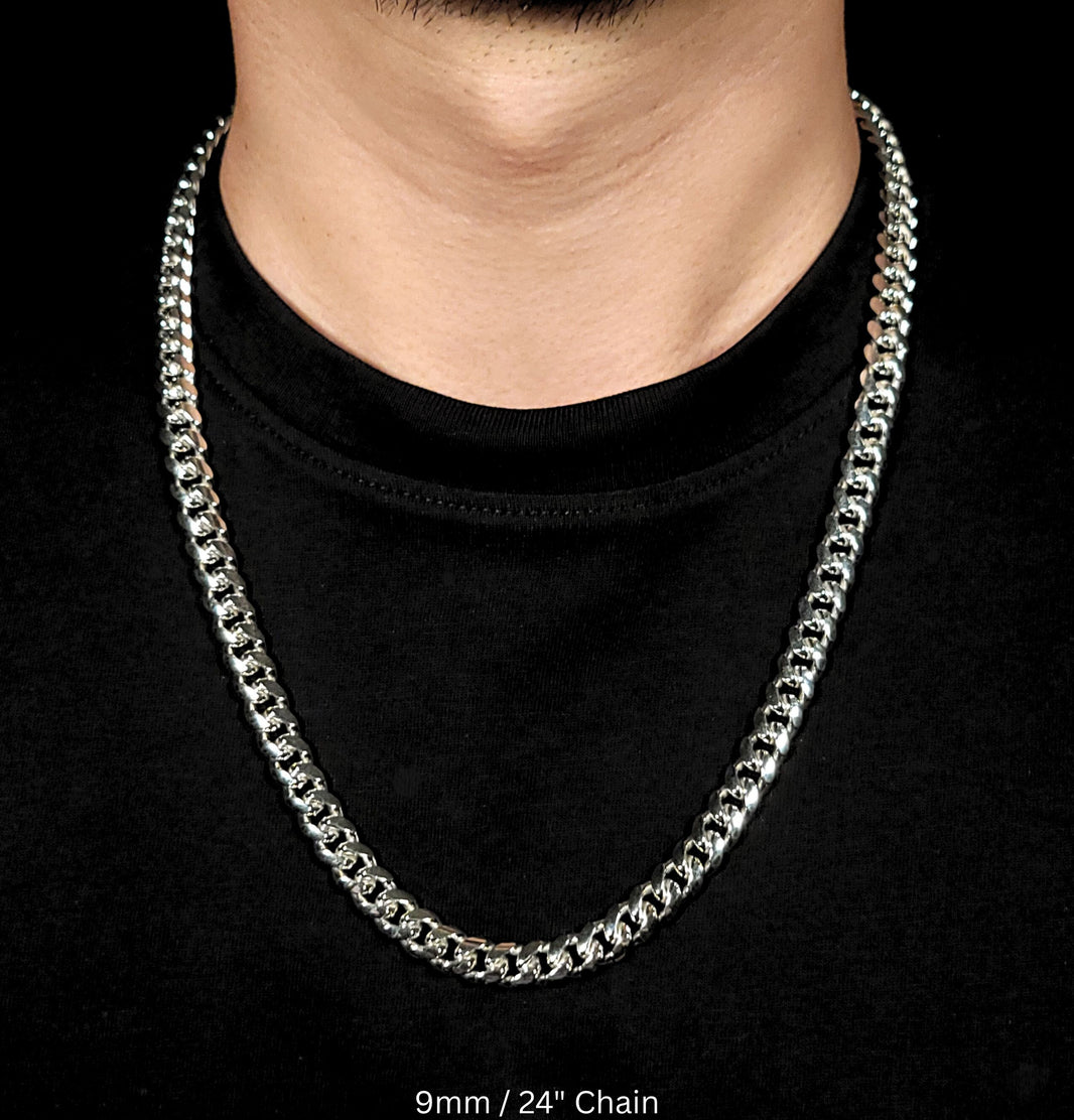 Crown Cuban Chain with Rhodium Finish | Made in Italy