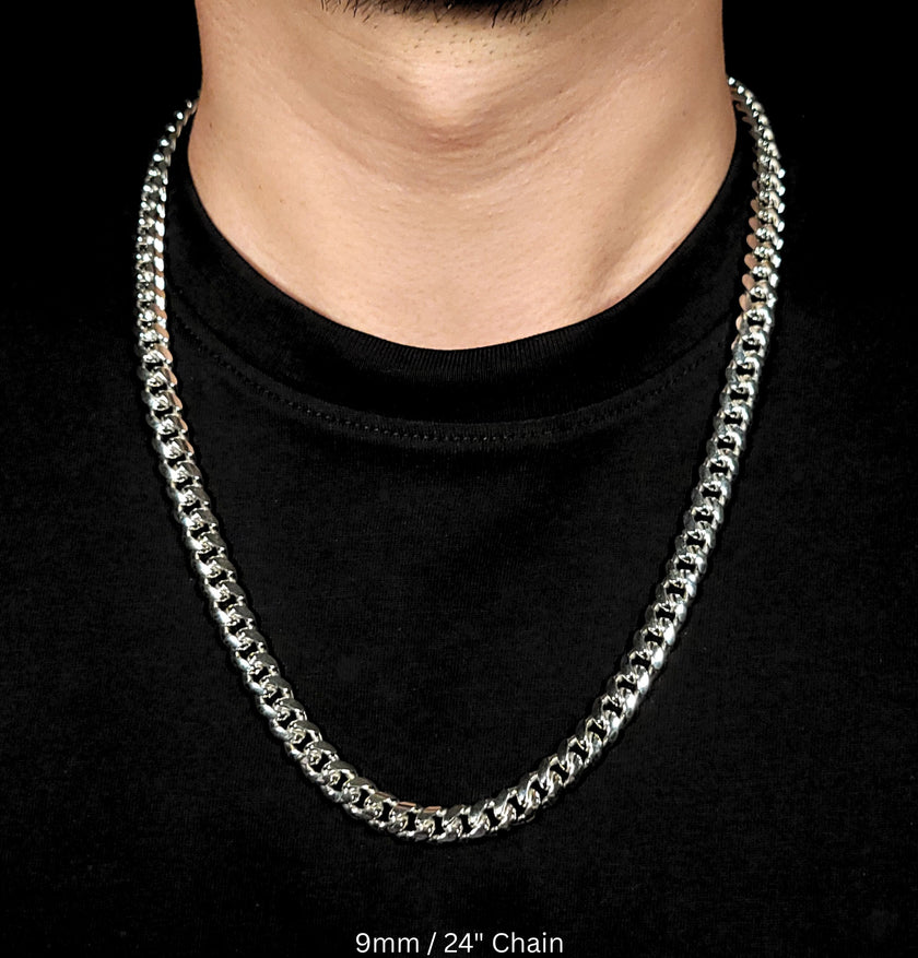 Crown Cuban Chain with Rhodium Finish | Made in Italy
