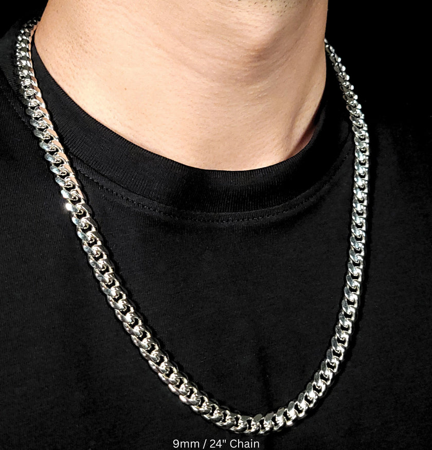 Crown Cuban Chain with Rhodium Finish | Made in Italy